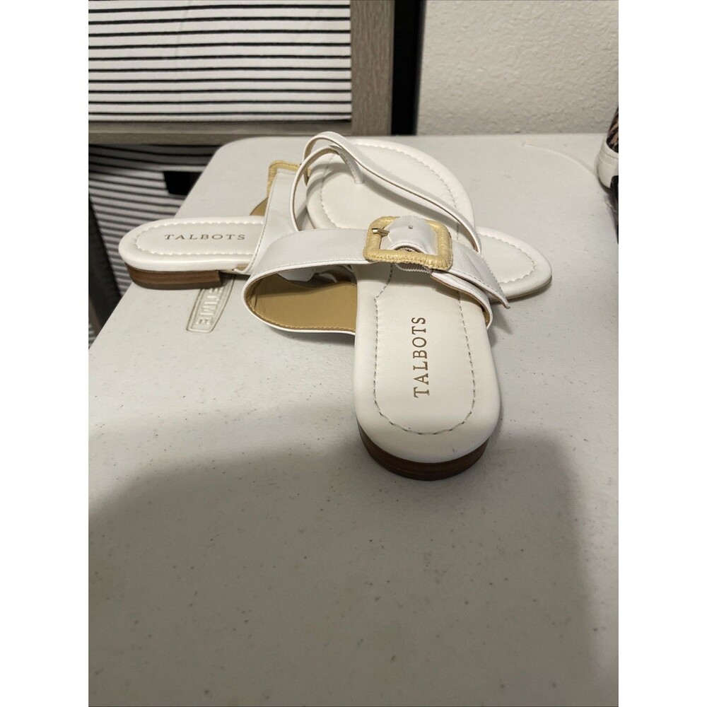 TALBOTS SANDALS,  White Faux Patent Leather, Rope, Women's 7M